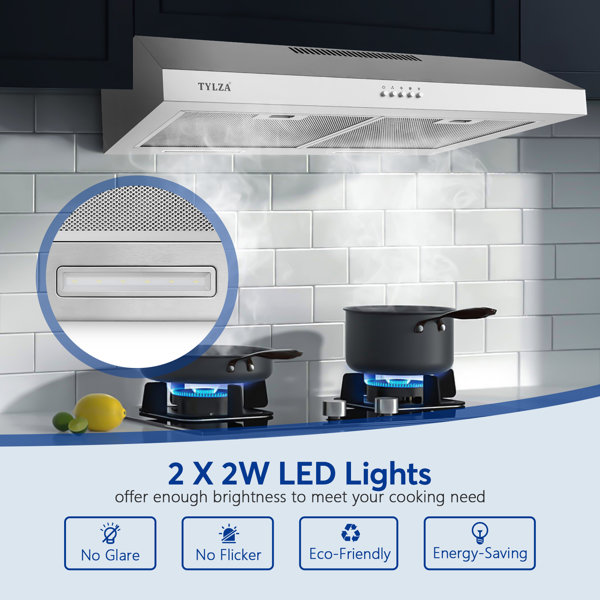 Tylza 30" 600 CFM Under Range Hood Ducted / Ductless 3 Speed